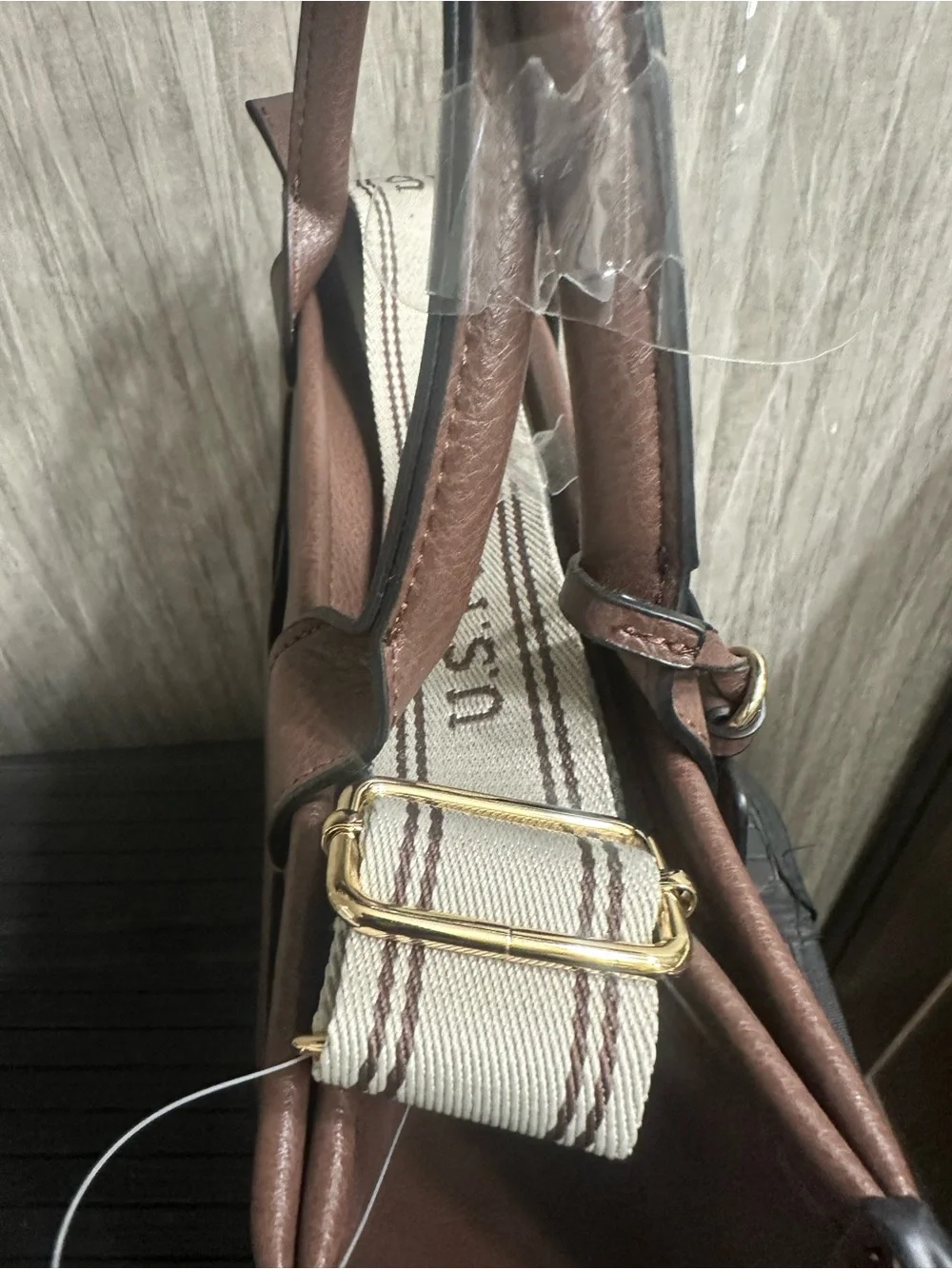 U.S. Polo Assn. Brown Pebbled Leather Satchel with Gold Logo